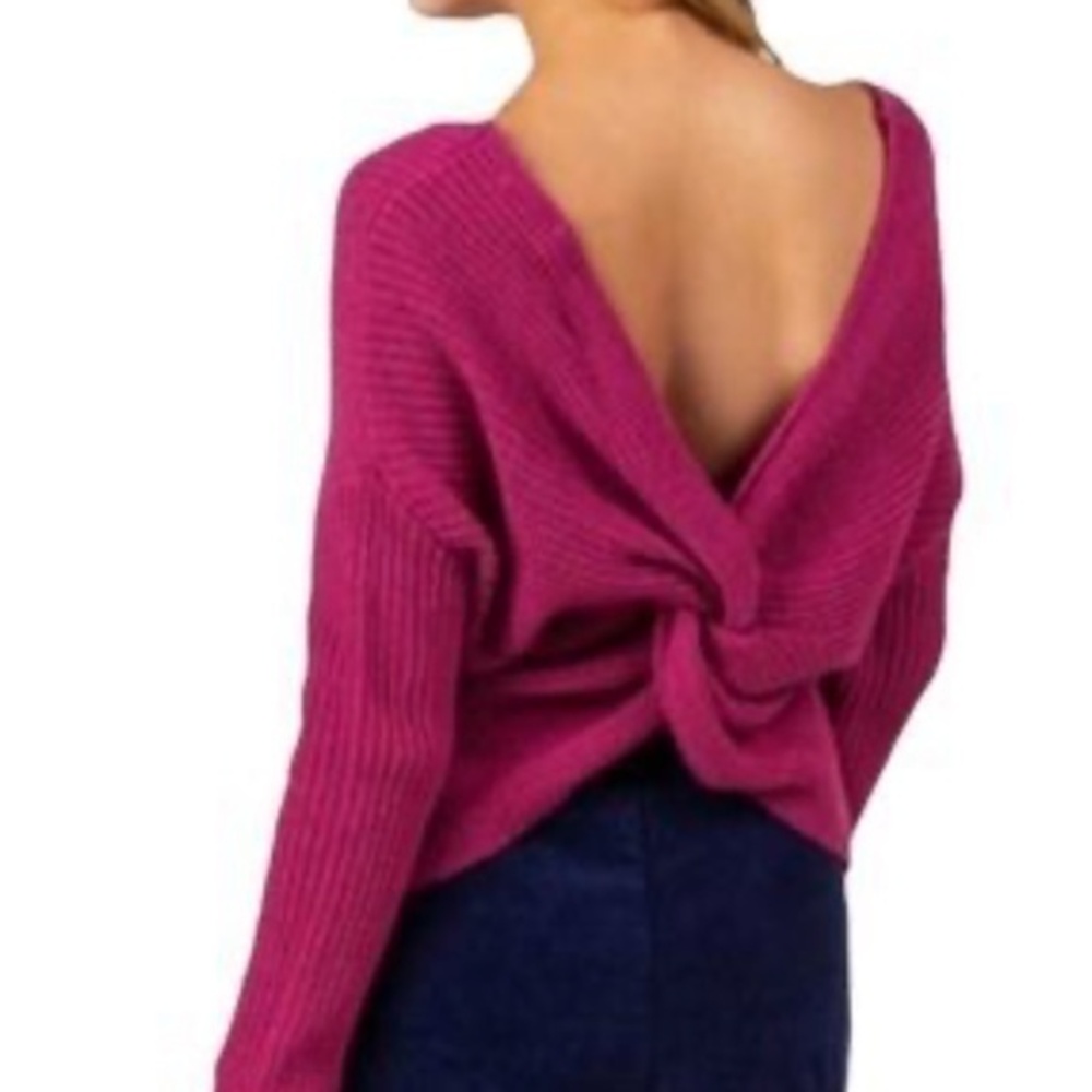 Miami Hot Pink Knit Open Back Sweater sz S